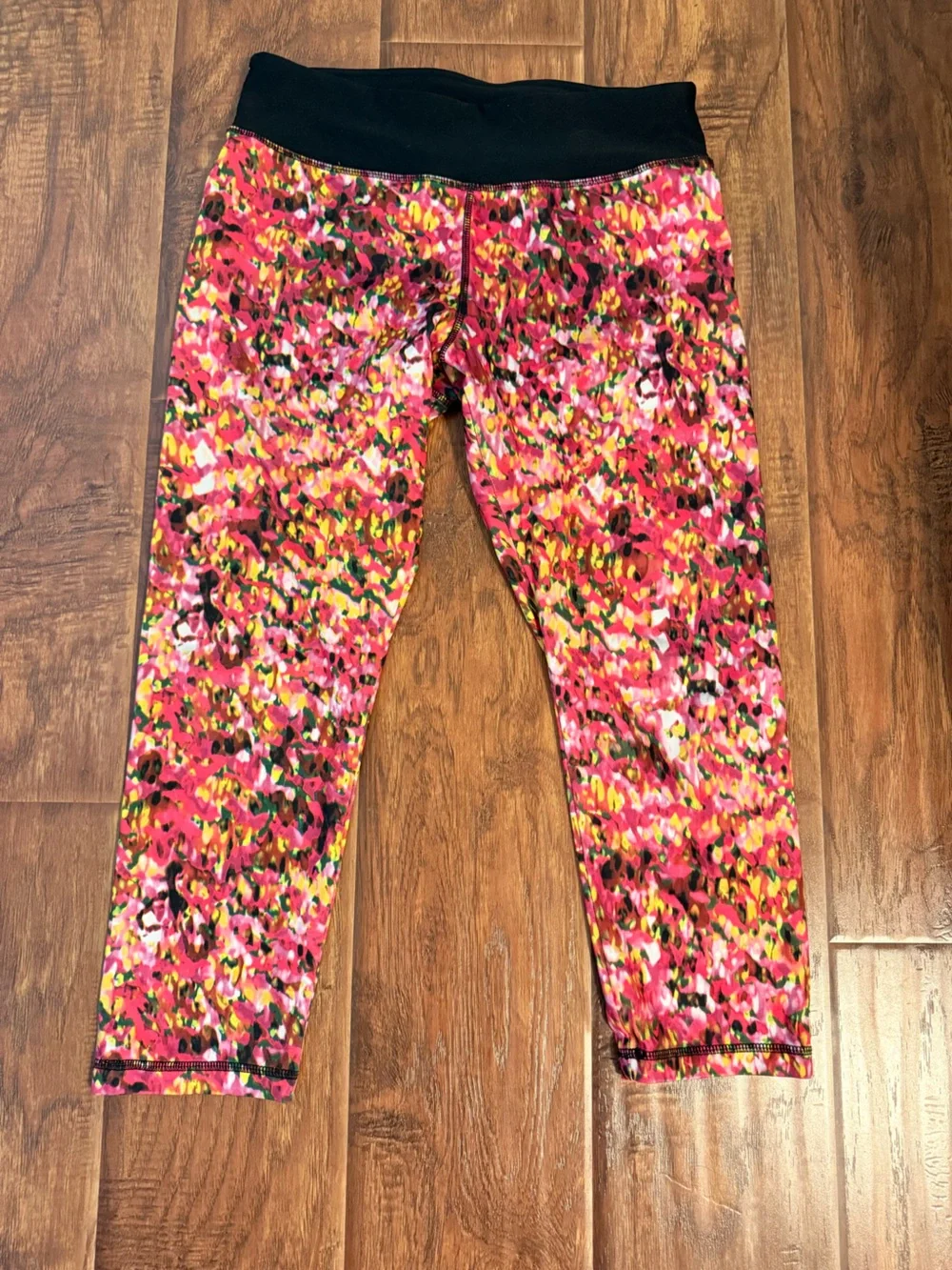 Pink Multi-Color Active Leggings with Black Waistband